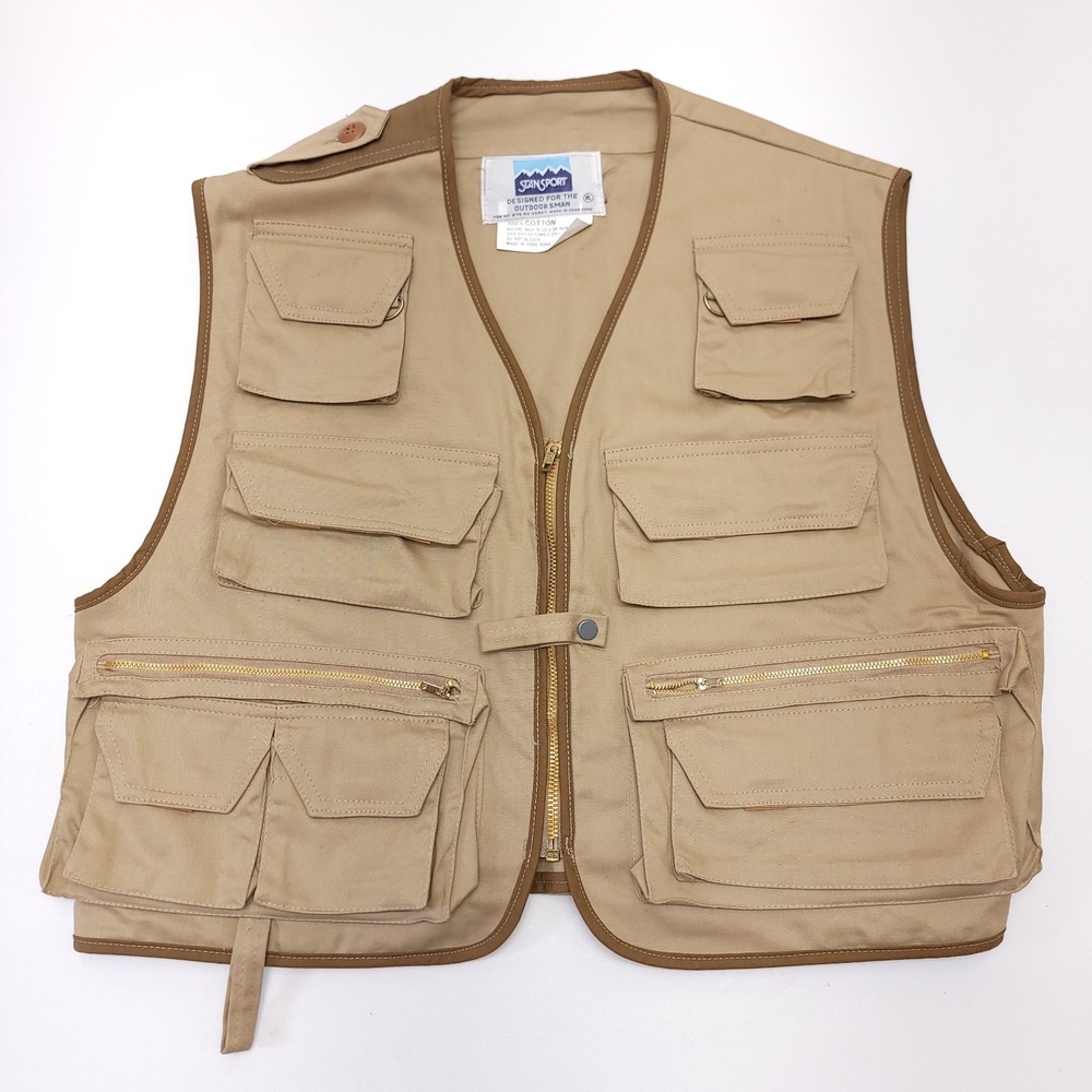 STANSPORT Fishing VEST Mens XL Outdoors Utility Pockets‎ Tan Hiking Survival